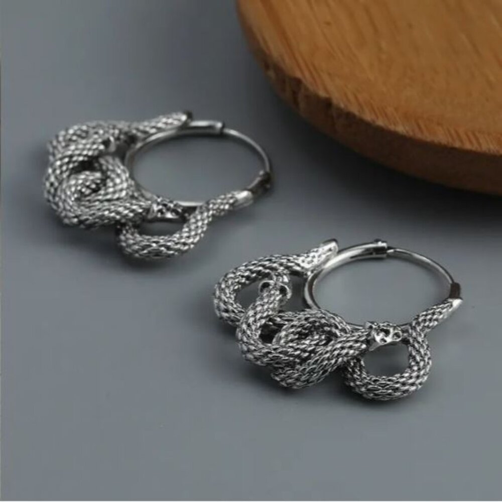 NEW Areanna Antique Silver Coiling Snake Hoop Earrings - Picture 5 of 7